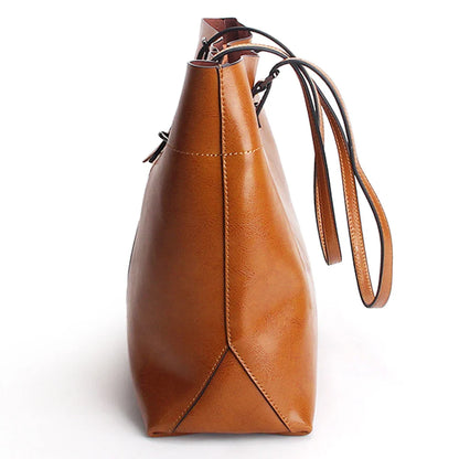 Brown Women Handbag 100% Genuine Leather Female Shoulder Purse Ladies Black Tote Bag Large Capacity Shopping Bags