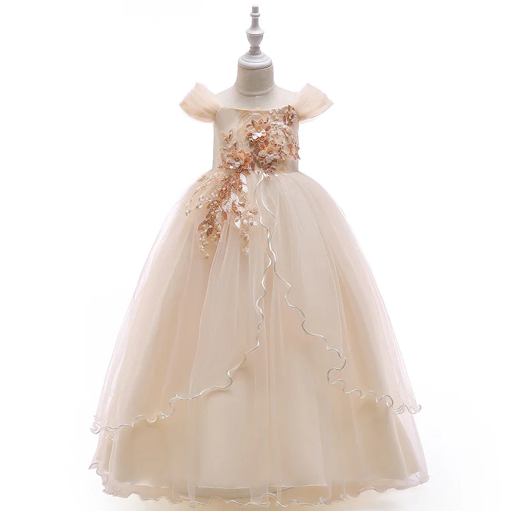 4-14 Years Kids Bridesmaid Dress For Girls Long Lace Wedding Prom Gown Flower Girl Party Dresses Children Formal Evening Clothes