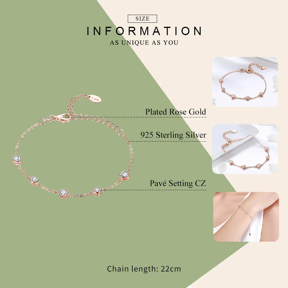 Classic 925 Sterling Silver Heart Gold Color Women Bracelets Chain Lobster Clasp Bracelet Sterling Silver Jewelry SCB097
