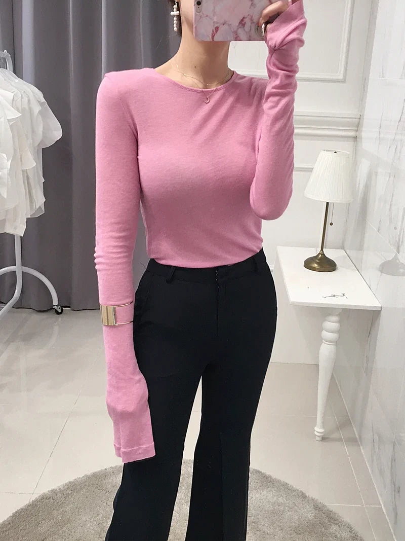 Shirt Women T-Shirt Long Sleeve Korean Style Slim Basic Elasticity Tshirt Top Womens Clothing T Shirt Femme