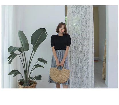 Summer Handmade Bags for Women Beach Weaving Ladies Straw Bag Wrapped Beach Bag Moon shaped Top Handle Handbags Totes
