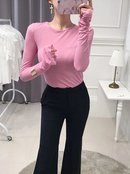 Shirt Women T-Shirt Long Sleeve Korean Style Slim Basic Elasticity Tshirt Top Womens Clothing T Shirt Femme