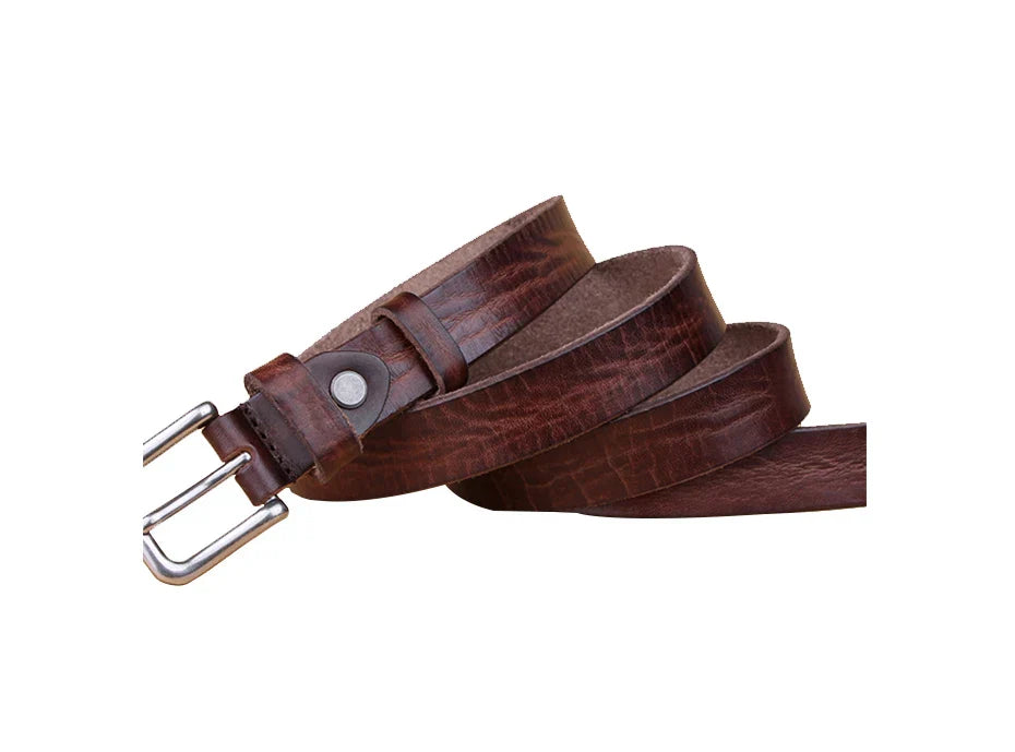 Thin Belts for Women Unisex Genuine Leather Belt Female Metal Pin Buckle Belt
