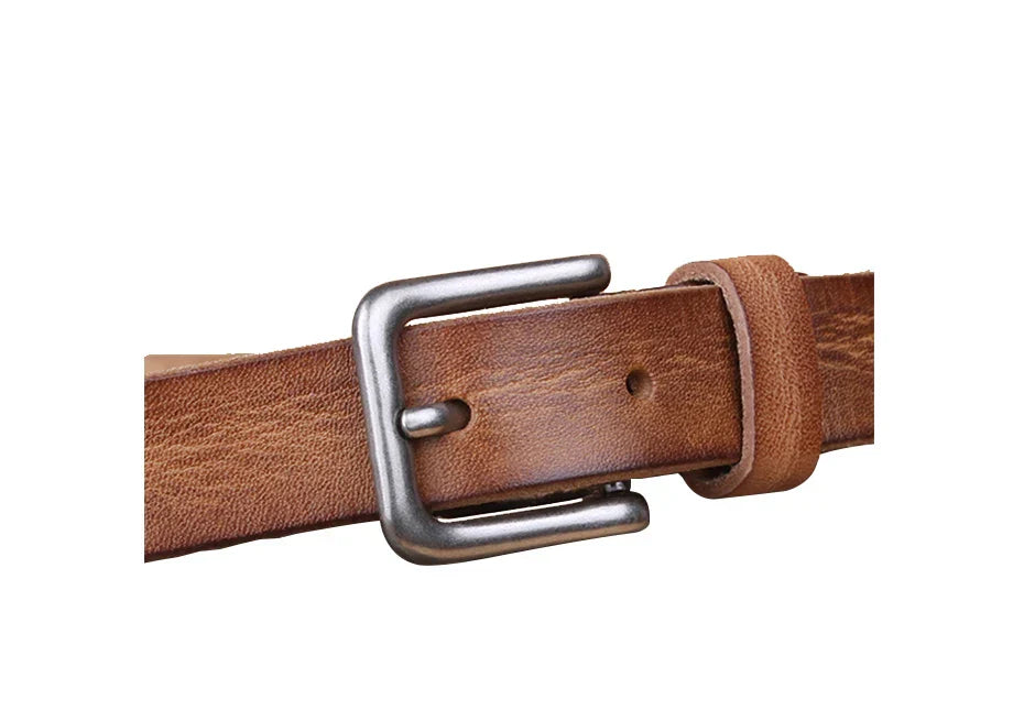 Thin Belts for Women Unisex Genuine Leather Belt Female Metal Pin Buckle Belt