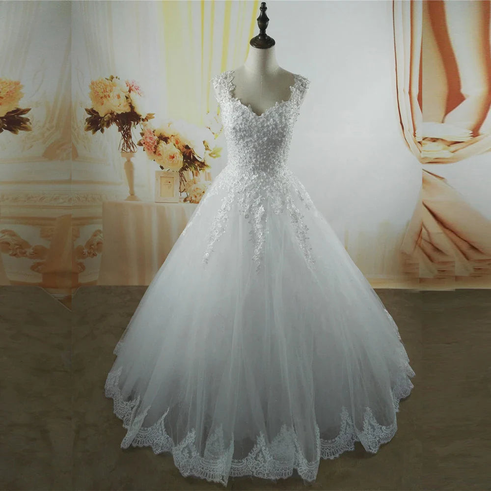 White Ivory Pearls Wedding Dresses With Lace Bottom For Brides Dress Plus Size 2-26W