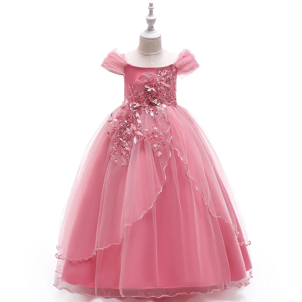 4-14 Years Kids Bridesmaid Dress For Girls Long Lace Wedding Prom Gown Flower Girl Party Dresses Children Formal Evening Clothes