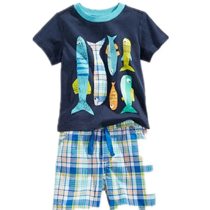 Green Crocodile Baby Boy Clothes Set Bike Children Tee Shirts Pants Suits Kids Outfit 100% Cotton Tops Panties 2 3 4 5 6 7 Years