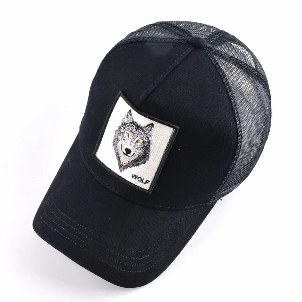 Trucker Cap Men's Breathable Mesh Baseball Caps For Women Outdoor Casual Baseball Hat With Wolf Embroidery Patch