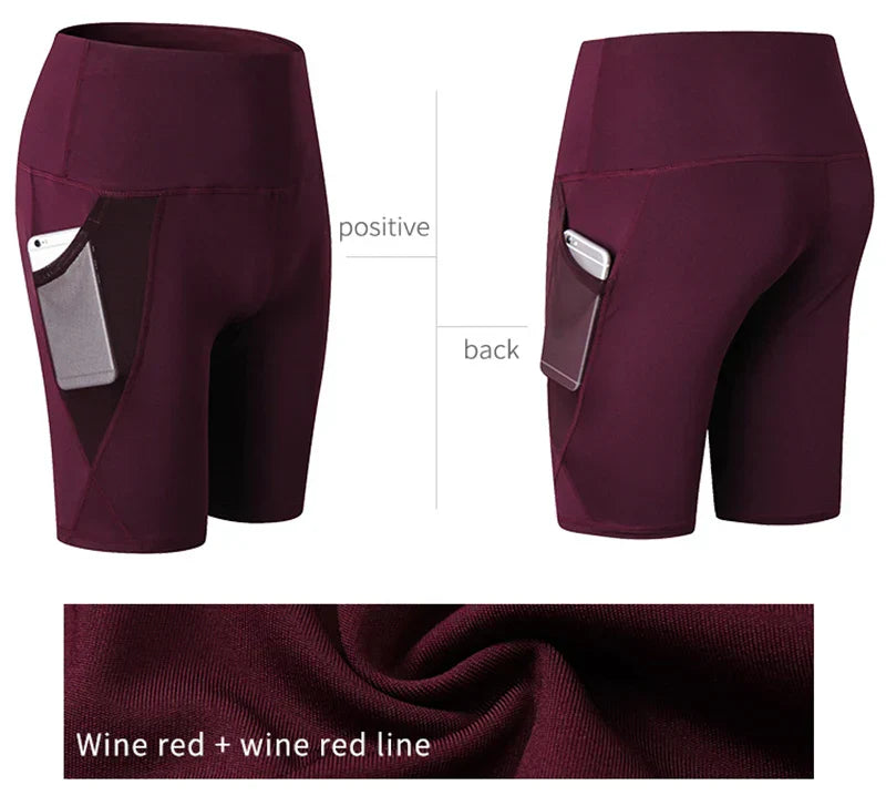 2023 Summer Gym Shorts Women High Waist Compression Quick Dry Yoga Shorts femme Fitness Running Push Up Shorts Pockets Design