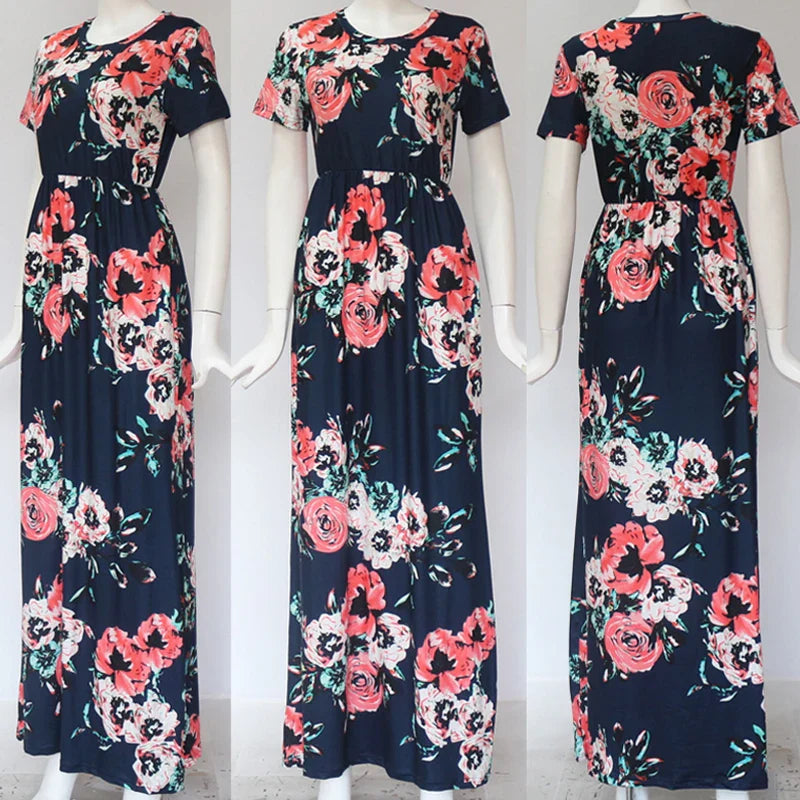 Women Summer Floral Print Maxi  2025 Loose White Boho Beach Dress Women Vintage Evening Party Long Dress Vestidos Female Robe