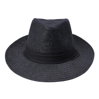 Fashion Summer Casual Unisex Beach Trilby Large Brim Jazz Sun Hat Panama Hat Paper Straw Women Men Cap With Black  Ribbon