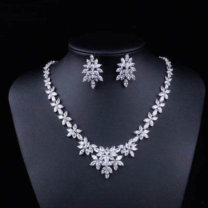 Brand Luxury Marquise Cut Cubic Zirconia Cluster Wedding Necklace and Earring Bridal Jewelry Set