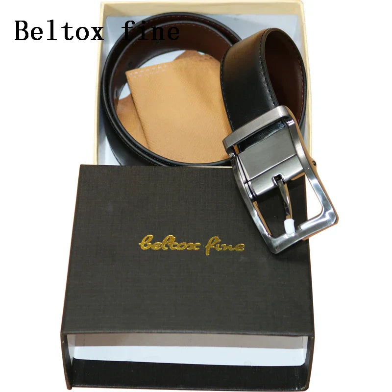 1Pcs Men's Genuine Leather Reversible Belt Rotated Buckle Two In One Big And Tall