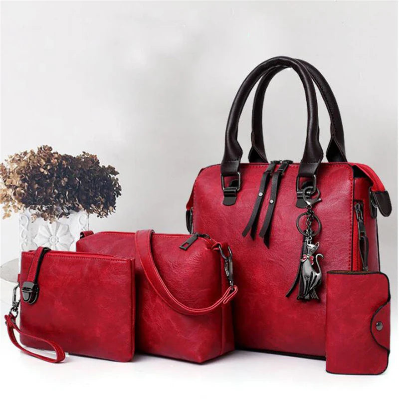 Bolsa Com Tassel Composto Feminina Bolsa De Couro De Luxo Bolsas De Marcas Famosas Designer Bolsa De Ombro Feminina Com Alça Superior 4 Peças/Conjunto