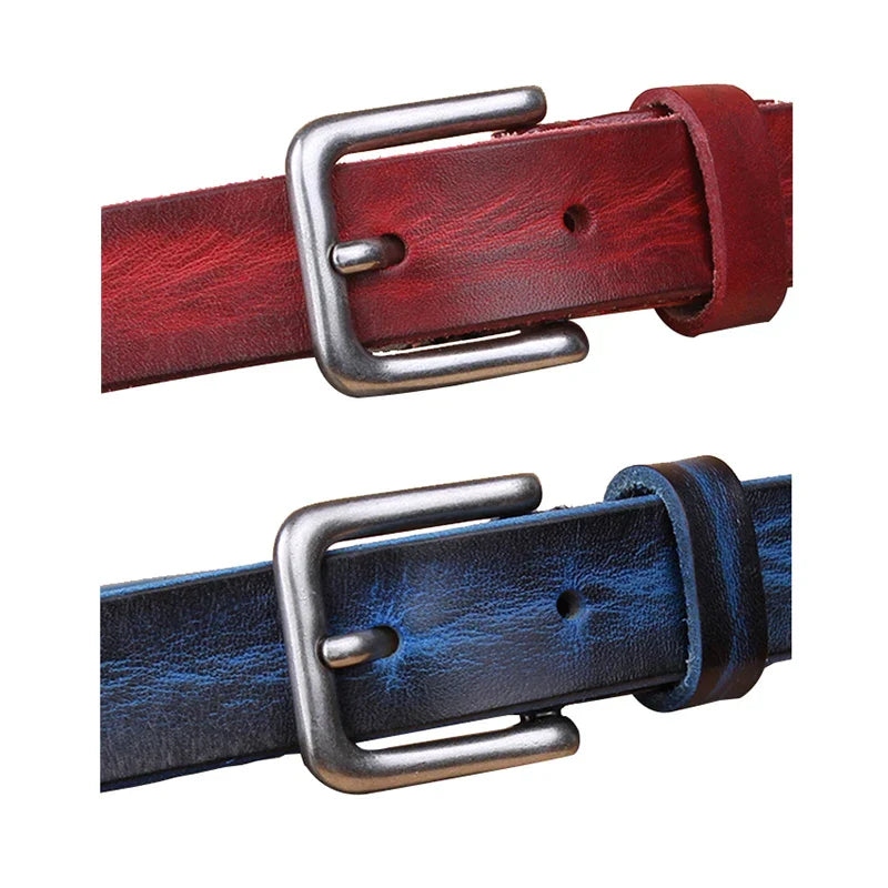 Thin Belts for Women Unisex Genuine Leather Belt Female Metal Pin Buckle Belt