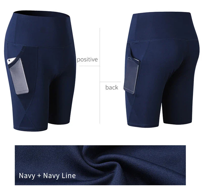 2023 Summer Gym Shorts Women High Waist Compression Quick Dry Yoga Shorts femme Fitness Running Push Up Shorts Pockets Design