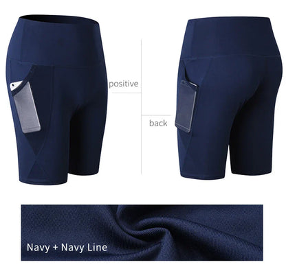 2023 Summer Gym Shorts Women High Waist Compression Quick Dry Yoga Shorts femme Fitness Running Push Up Shorts Pockets Design