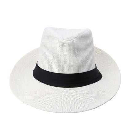 Fashion Summer Casual Unisex Beach Trilby Large Brim Jazz Sun Hat Panama Hat Paper Straw Women Men Cap With Black  Ribbon