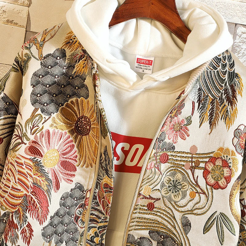 Embroidered Jacket 2025 New Fashion Stand Collar Jacket Boutique plus Size Men's Hip Hop casual Men's Jacket 5X Bohemian style