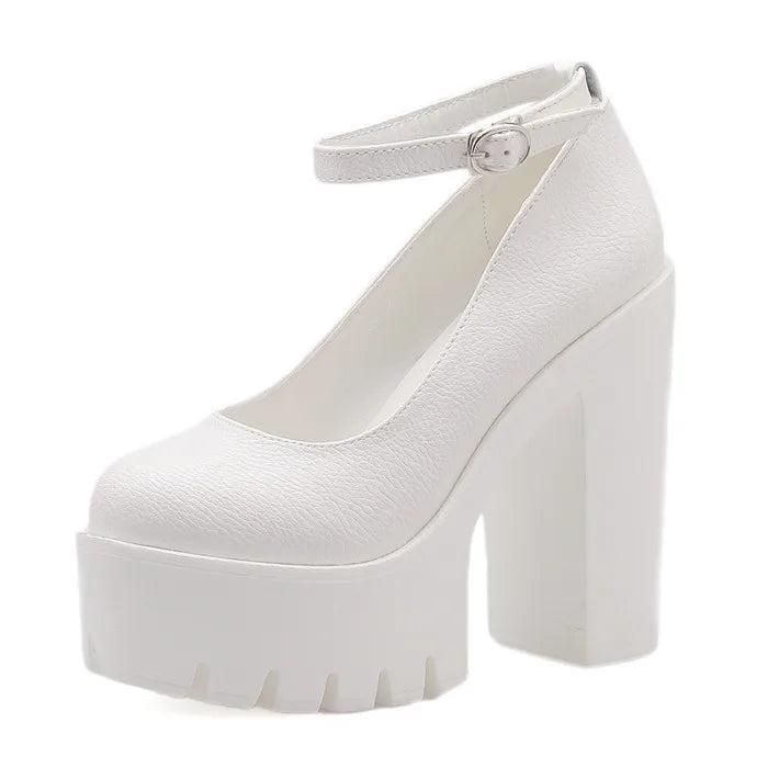 spring autumn casual high-heeled shoes sexy ruslana korshunova thick heels platform pumps Mary Janes Black White Size 42