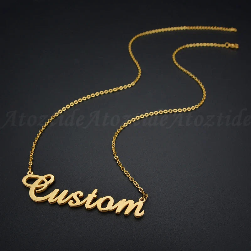 Customized Fashion Stainless Steel Name Necklace Personalized Letter Gold Color Choker Necklace Pendant Nameplate Gift