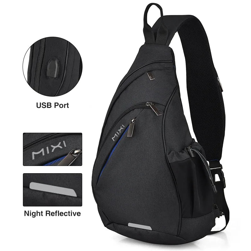 Men One Shoulder Backpack Women Sling Bag Crossbody USB Boys Cycling Sports Travel Versatile Fashion Bag Student School