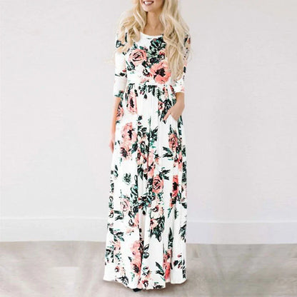 Women Summer Floral Print Maxi  2025 Loose White Boho Beach Dress Women Vintage Evening Party Long Dress Vestidos Female Robe