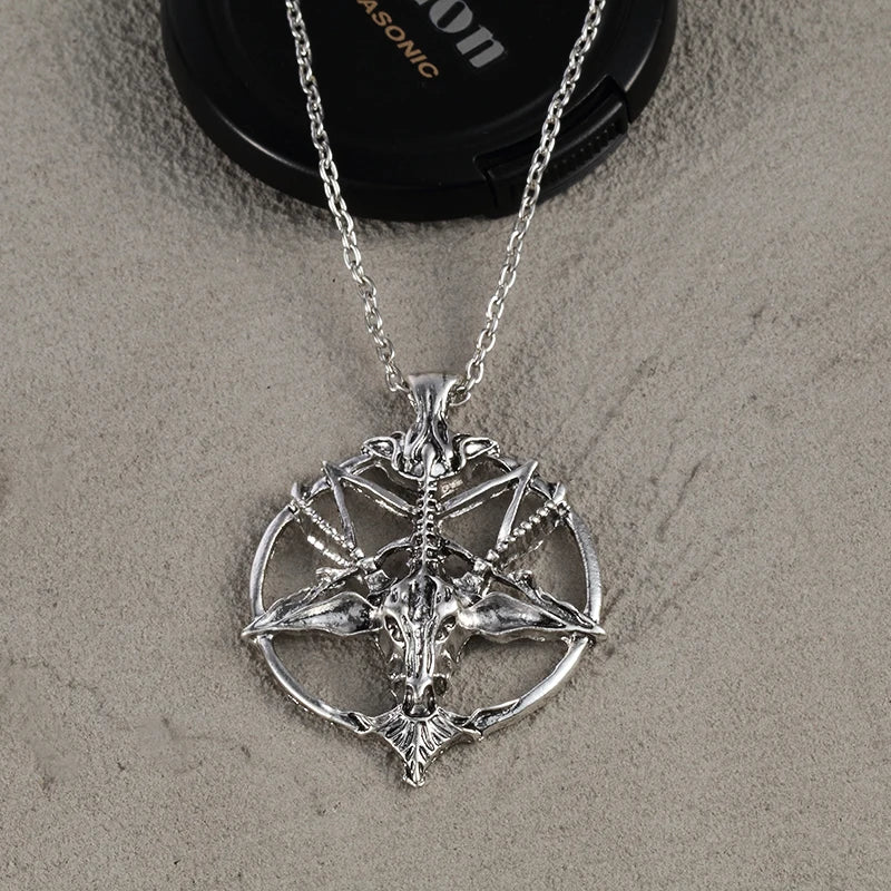 Fashion Jewelry Vintage Charm Women Men Pentagram Pan God Skull Goat Head Pendant Chain Necklaces