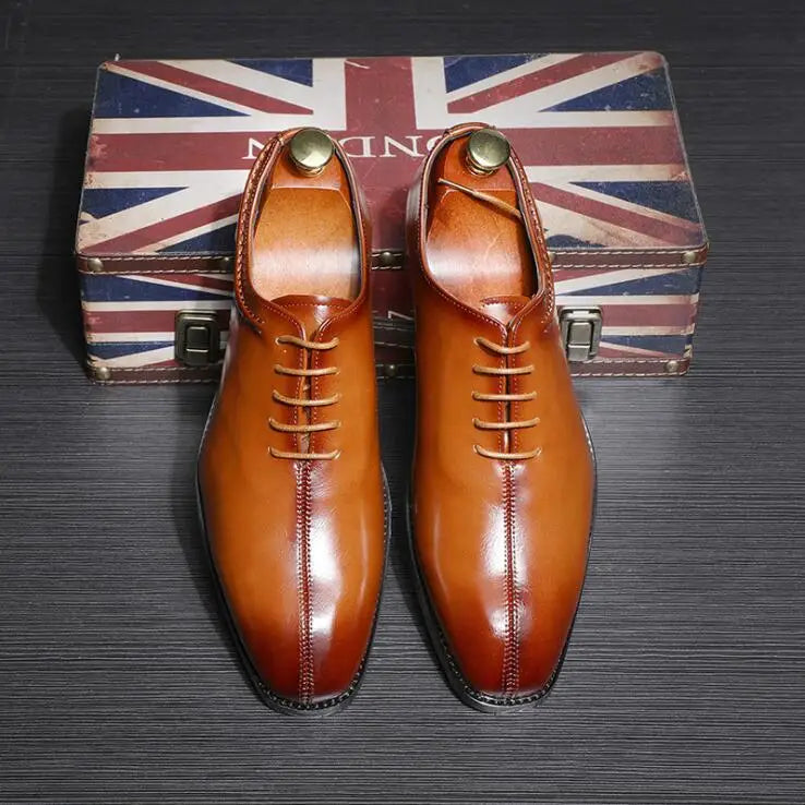 Men Leather Dress Business Office Derby Shoes Mens Wedding Party Oxfords Shoes Men's Fashion Square Toe Lace-Up Flats