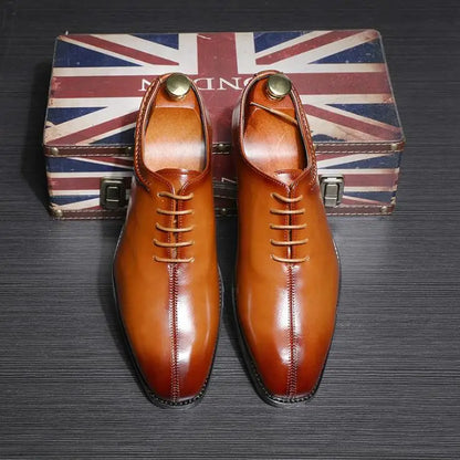 Men Leather Dress Business Office Derby Shoes Mens Wedding Party Oxfords Shoes Men's Fashion Square Toe Lace-Up Flats