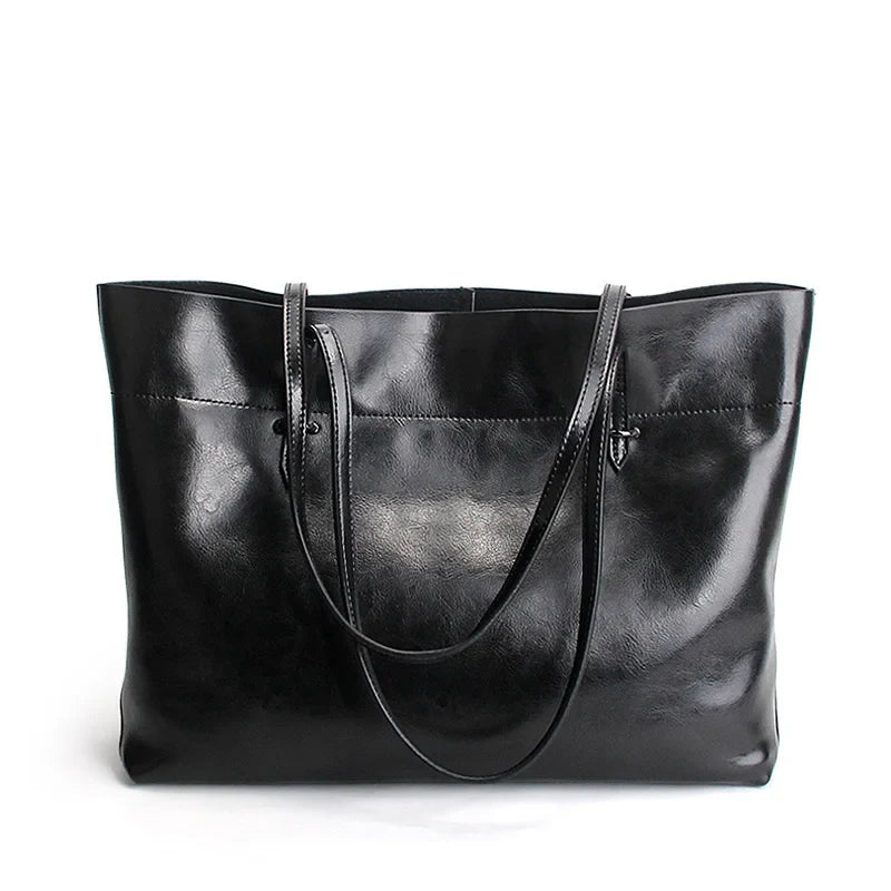 Brown Women Handbag 100% Genuine Leather Female Shoulder Purse Ladies Black Tote Bag Large Capacity Shopping Bags