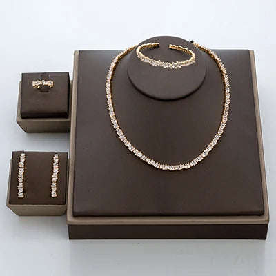 Fashion Irregural Paved Cubic Zinconia Costume Jewelry Set For Ladies Trendy Dubai Wedding Bridal Jewelry Sets TZ8014