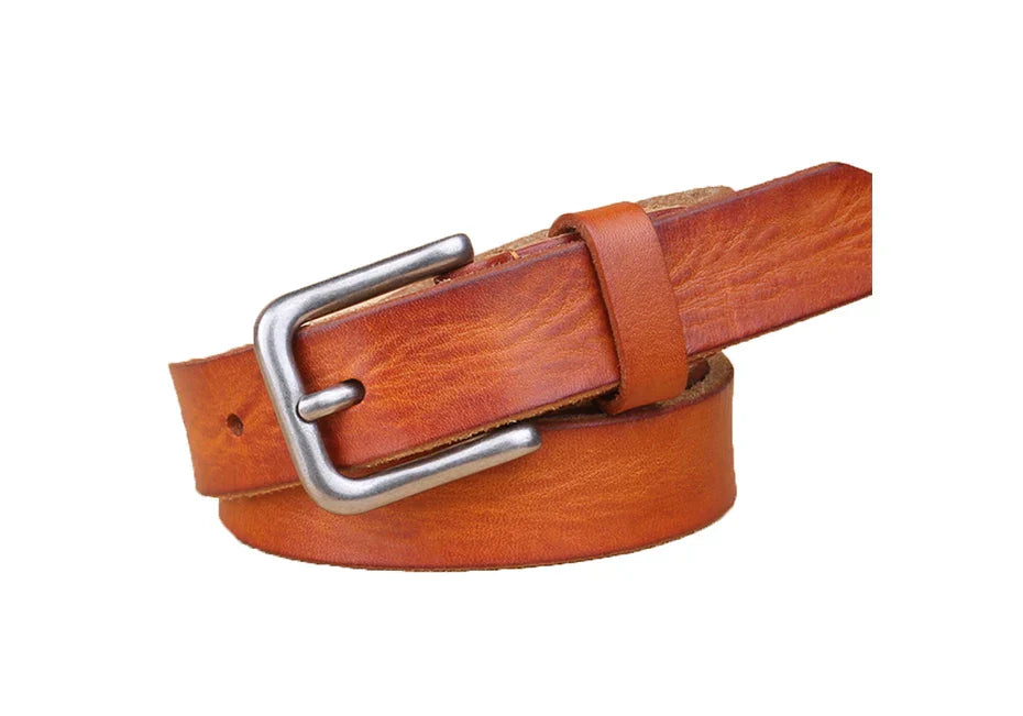 Thin Belts for Women Unisex Genuine Leather Belt Female Metal Pin Buckle Belt
