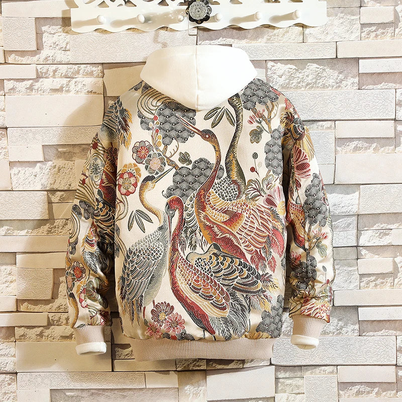 Embroidered Jacket 2025 New Fashion Stand Collar Jacket Boutique plus Size Men's Hip Hop casual Men's Jacket 5X Bohemian style