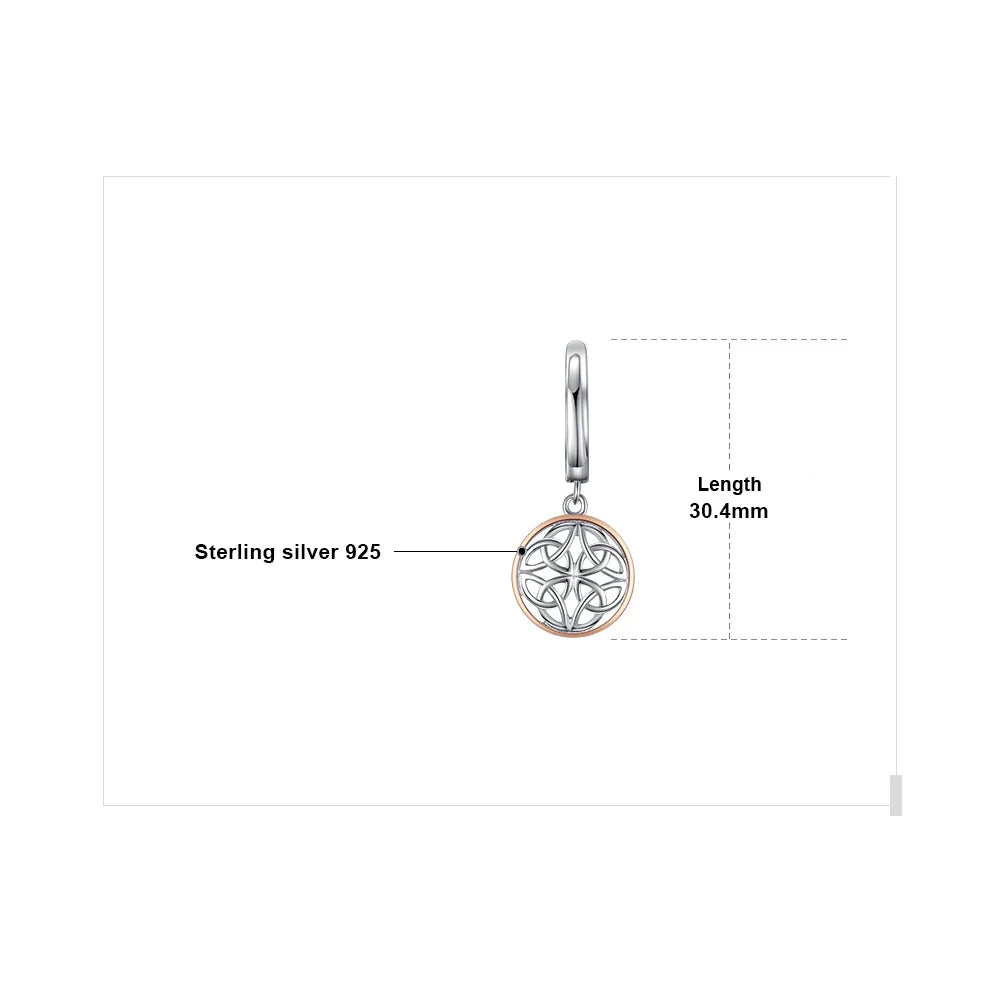 Celtic Knot Irish Rose Gold 925 Sterling Silver Hoop Drop Earrings for Women Fashion Circle Huggies Earrings