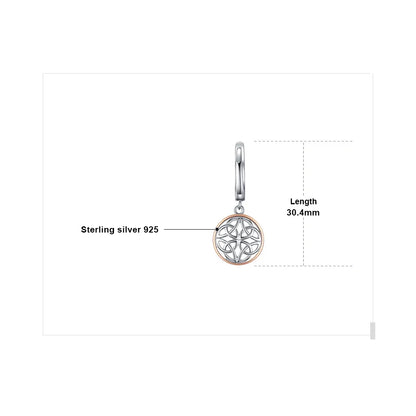 Celtic Knot Irish Rose Gold 925 Sterling Silver Hoop Drop Earrings for Women Fashion Circle Huggies Earrings