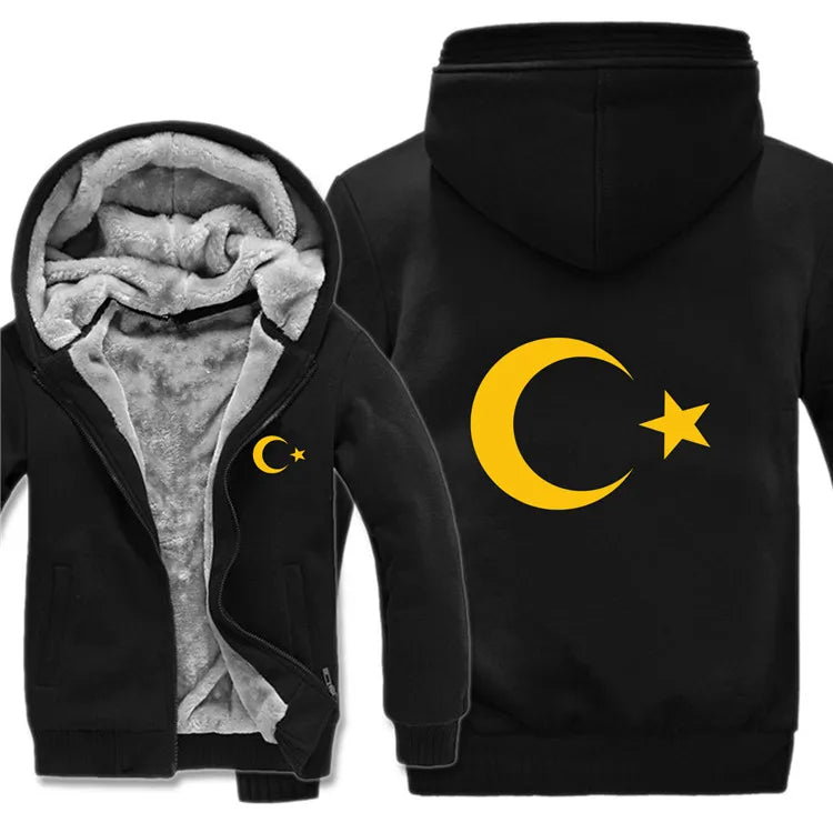 New Winter Turkish flags Hoodies Jacket Men Casual Thick Fleece Country Flag Turkey Sweatshirts Pullover Man Coat