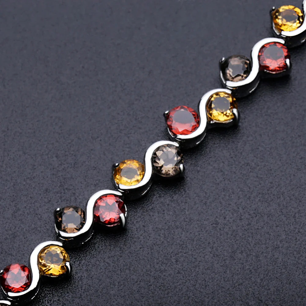 Natural Garnet Citrine Smoky Quartz Tennis Bracelet 925 Sterling Silver Gemstone Bracelet Fine Jewelry For Women