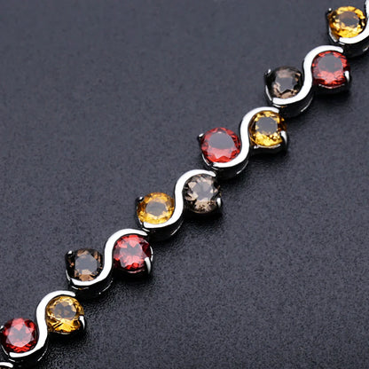 Natural Garnet Citrine Smoky Quartz Tennis Bracelet 925 Sterling Silver Gemstone Bracelet Fine Jewelry For Women