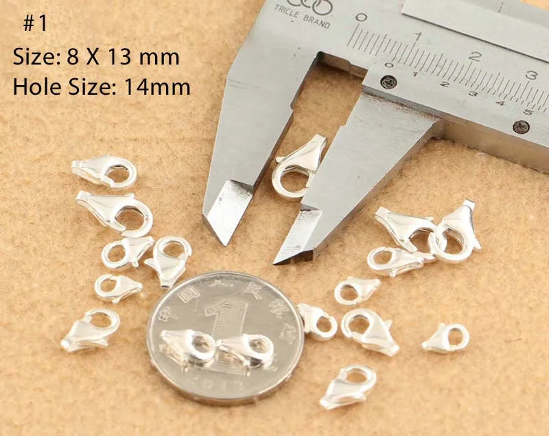 2pcs Real Pure Solid 925 Sterling Silver Lobster Spring Clasps with Ring Hook Claw Buckle Connector Jewelry Making Findings