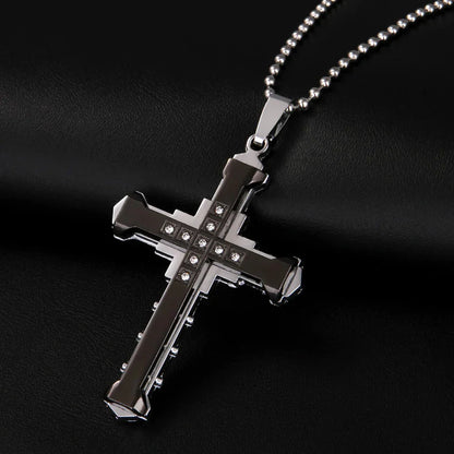 Male Crystal Cross Jesus Pendant Gold/Black/Blue Color Zirconia Necklace Stainless Steel Jewelry