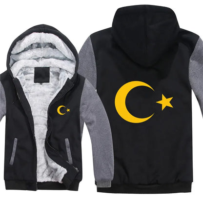 New Winter Turkish flags Hoodies Jacket Men Casual Thick Fleece Country Flag Turkey Sweatshirts Pullover Man Coat