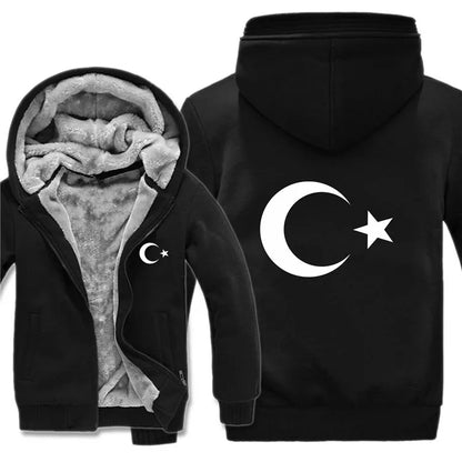 New Winter Turkish flags Hoodies Jacket Men Casual Thick Fleece Country Flag Turkey Sweatshirts Pullover Man Coat