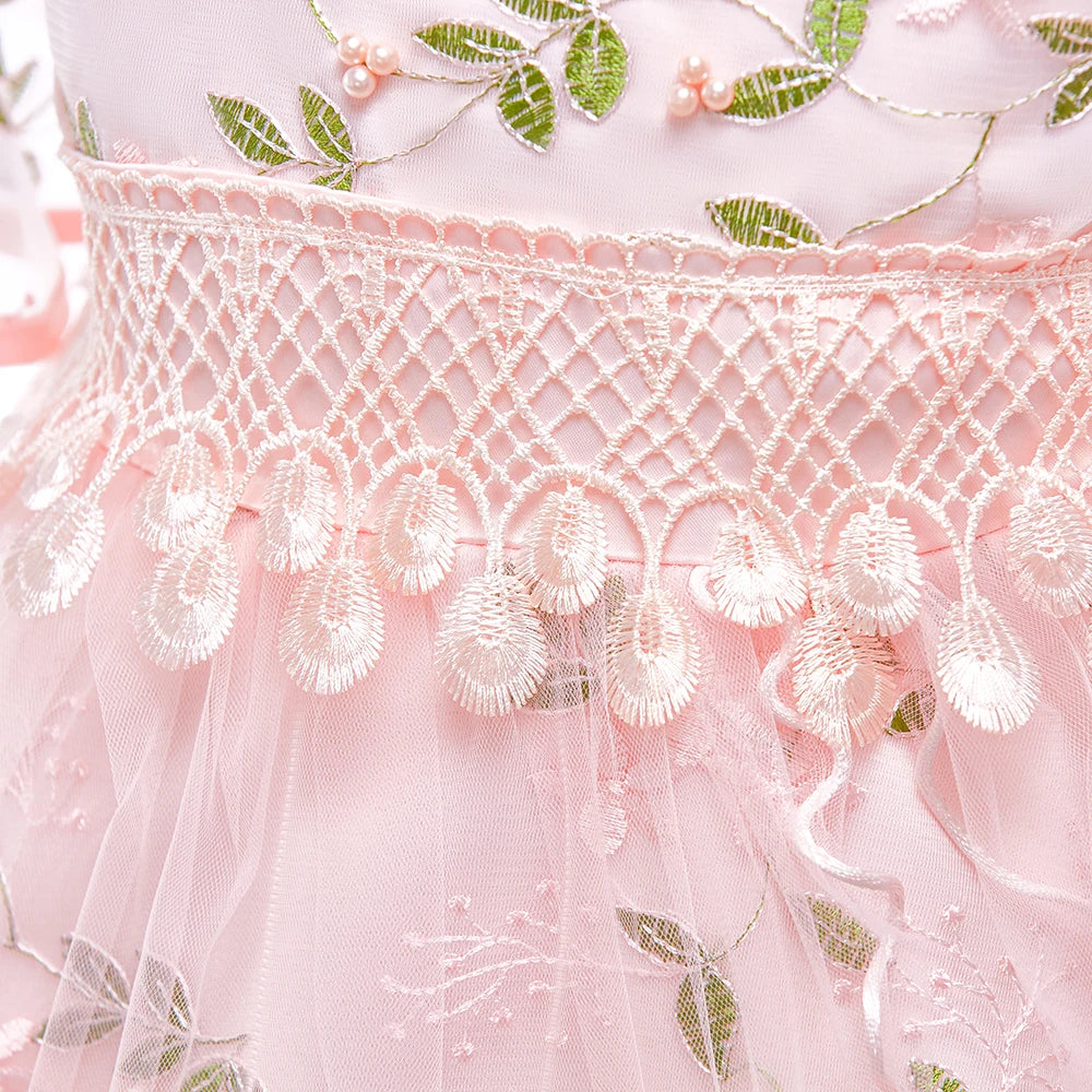 2023 Summer Party Dresses For Girls Kids Embroidery Flower Girl Dress Half Sleeves Children Elegant Birthday Princess Dresses