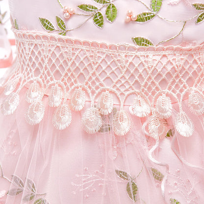 2023 Summer Party Dresses For Girls Kids Embroidery Flower Girl Dress Half Sleeves Children Elegant Birthday Princess Dresses