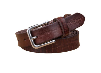 Thin Belts for Women Unisex Genuine Leather Belt Female Metal Pin Buckle Belt