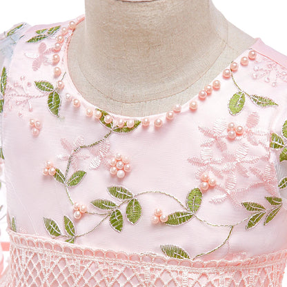 2023 Summer Party Dresses For Girls Kids Embroidery Flower Girl Dress Half Sleeves Children Elegant Birthday Princess Dresses
