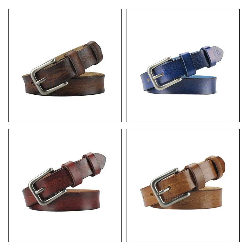 Thin Belts for Women Unisex Genuine Leather Belt Female Metal Pin Buckle Belt