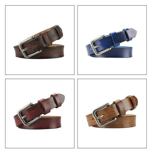 Thin Belts for Women Unisex Genuine Leather Belt Female Metal Pin Buckle Belt