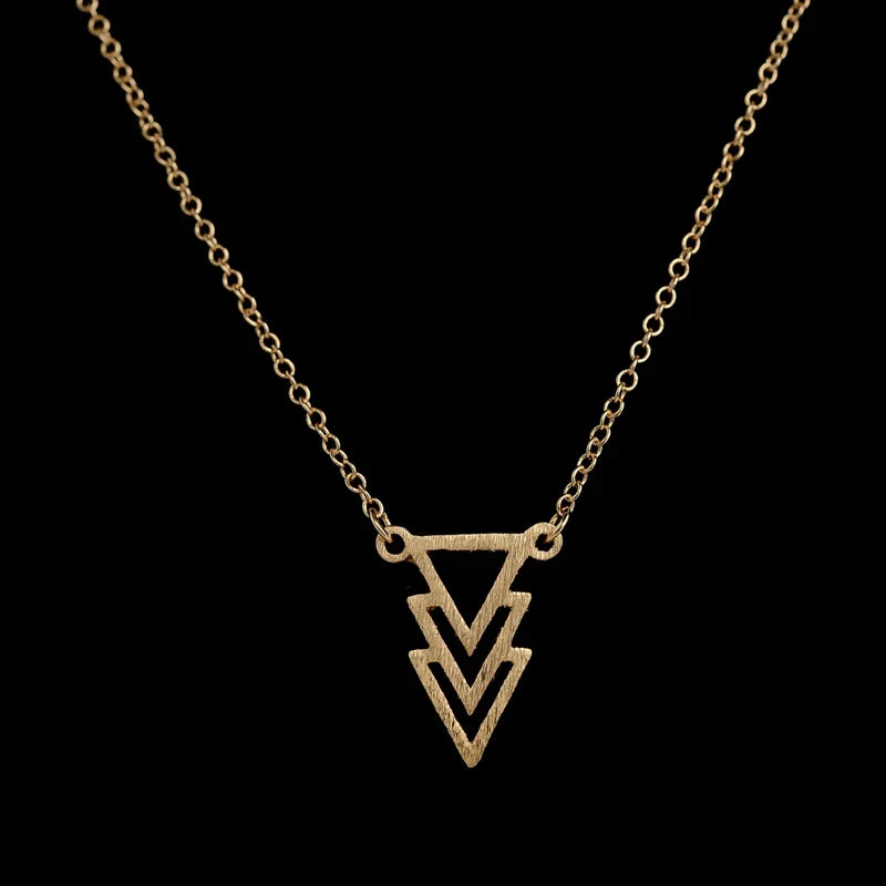 Fashion Chokers Vintage Three Triangle Pendant Necklaces for Women Geometric Long Chain Choker Necklace N077